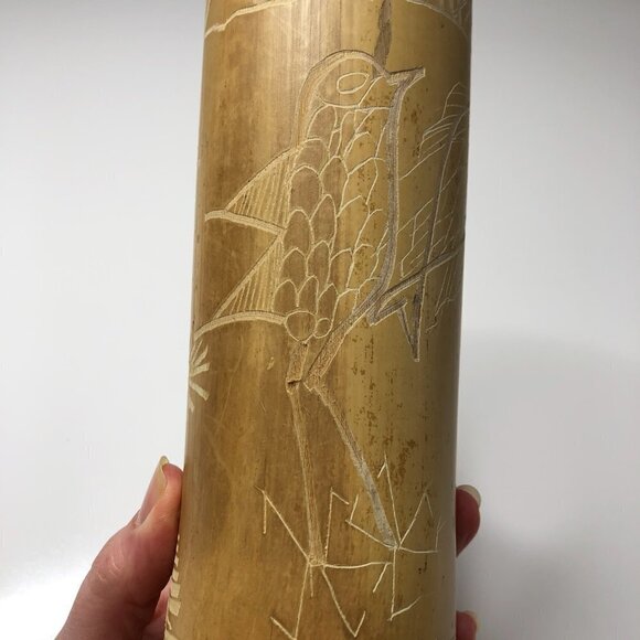 Jamaican Bamboo Office Bird Palm Tree Hand Carved Desk Pencil Holder Cup Decor - Picture 6 of 11